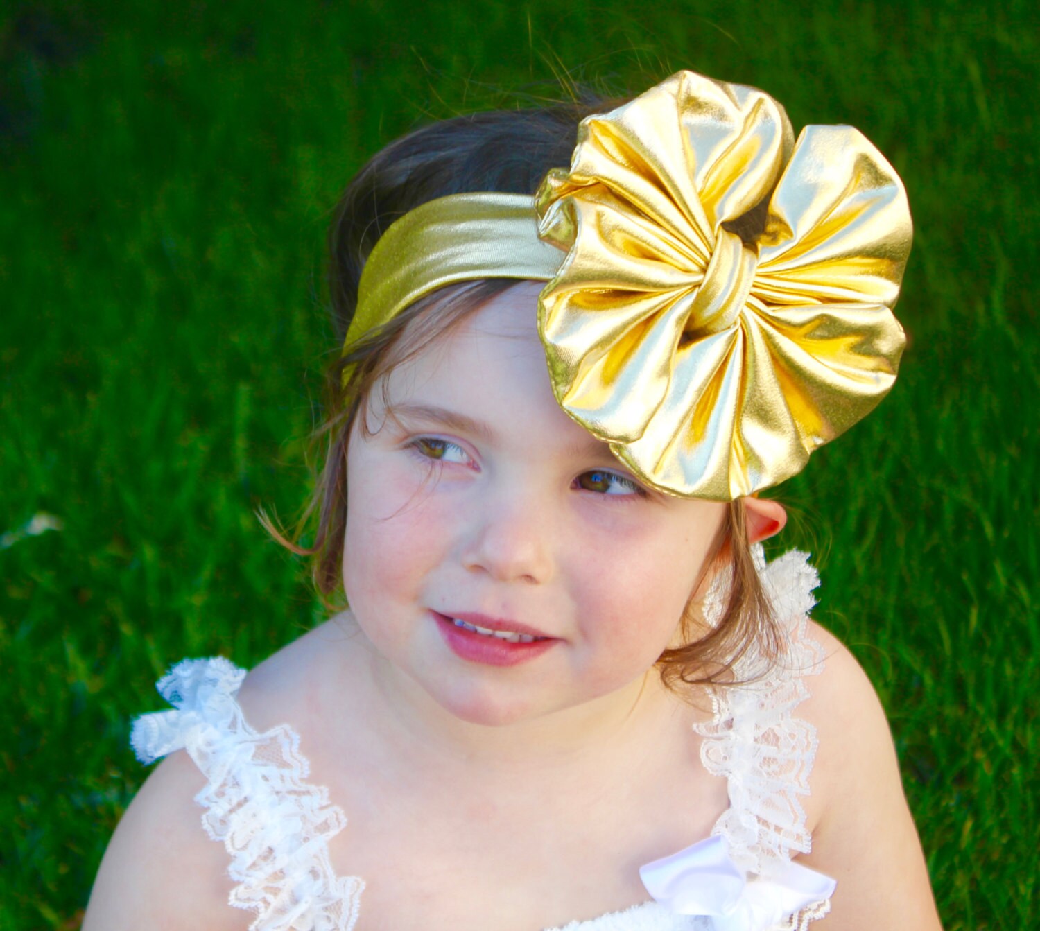 Gold Baby Bow Headband Gold Floppy Bow Messy Bow Head Wrap