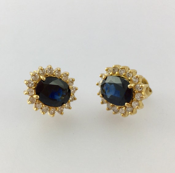 Stunning Large 4cttw Sapphire and Diamond Earrings 18k Gold