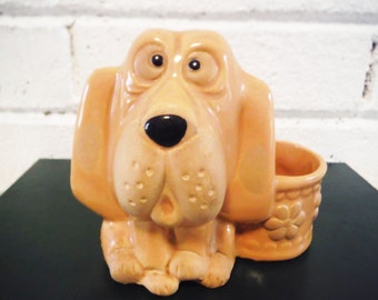 Vinatge retro hound dog planter ceramic mod mid century hounddog indoor garden