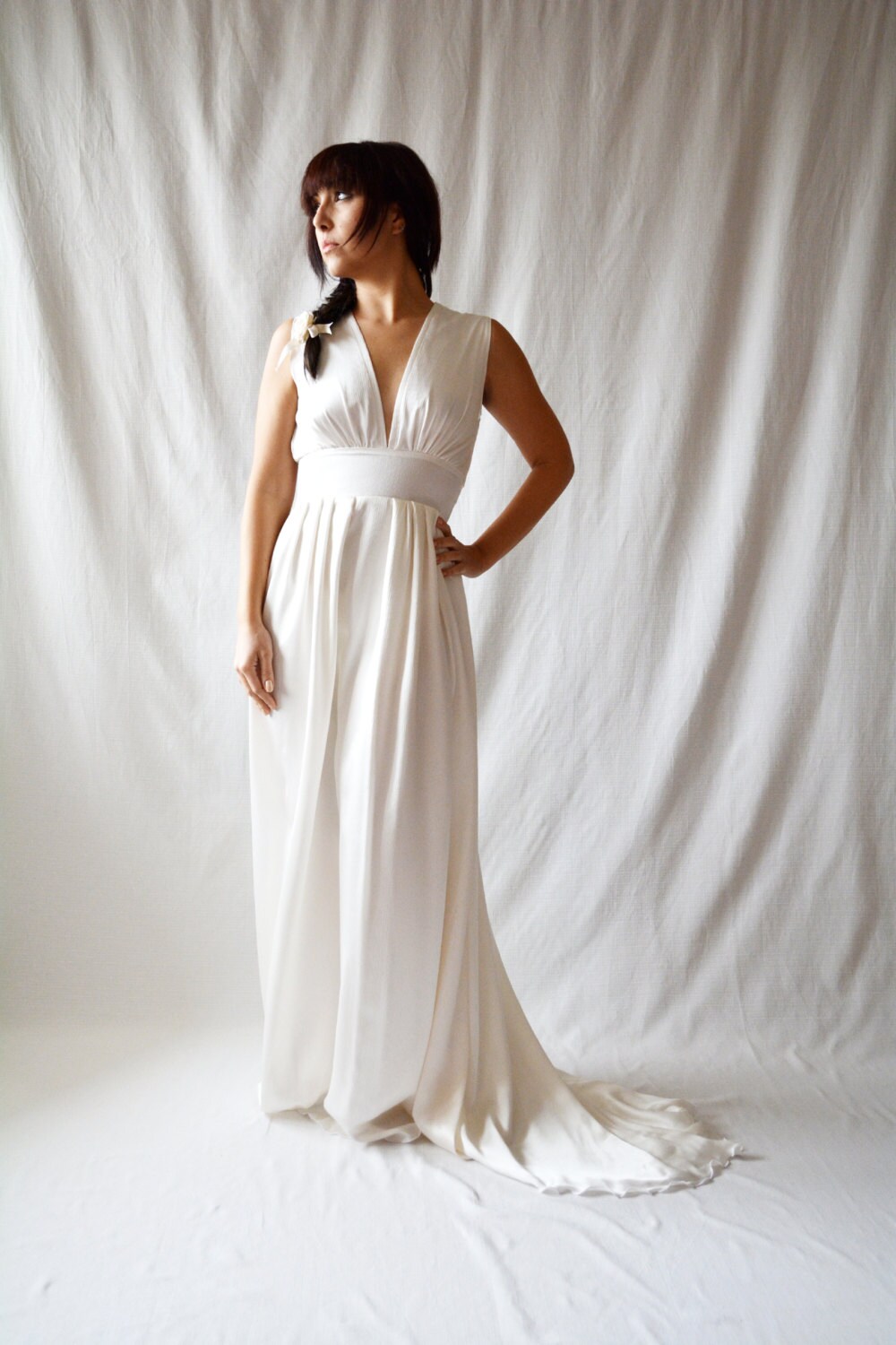 silk white wedding gown