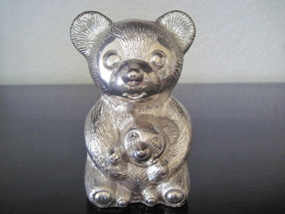 silver plated teddy bear money box