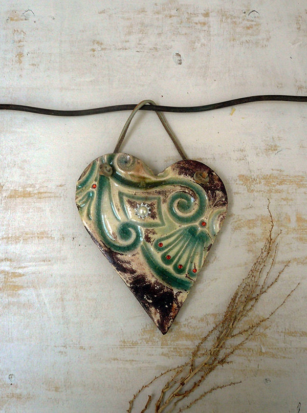 Contemporary Heart Wall hanging Ceramic Ornament Handmade