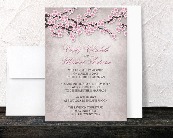 Cherry Blossom Reception Only Invitations - Pink Floral Cherry Blossom Post Wedding Reception Invitations - Printed Invitations Il_570xn