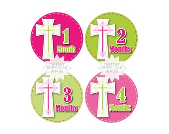 Cross Monthly Stickers-Cross Monthly Stickers-Baby Photo Prop Stickers-Month by Month Stickers-Girls-Milestone Stickers-INSTANT DOWNLOAD