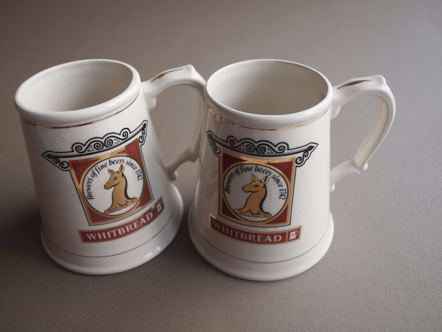 2 Whitbread beer tankards English pub beer mugs King Arthur