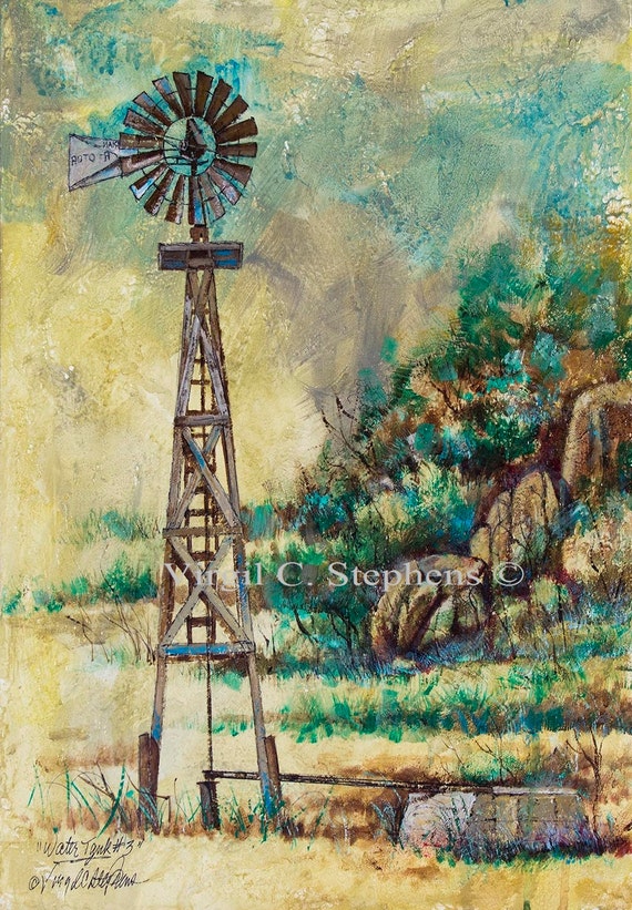 Windmill Watertank 3 original acrylic painting of a