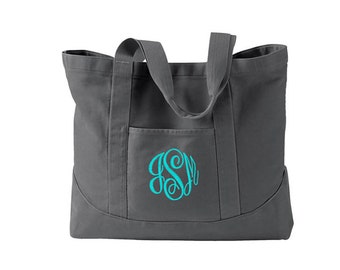 Monogrammed Tote Bag - Personalized Canvas Tote Bag in 7 colors