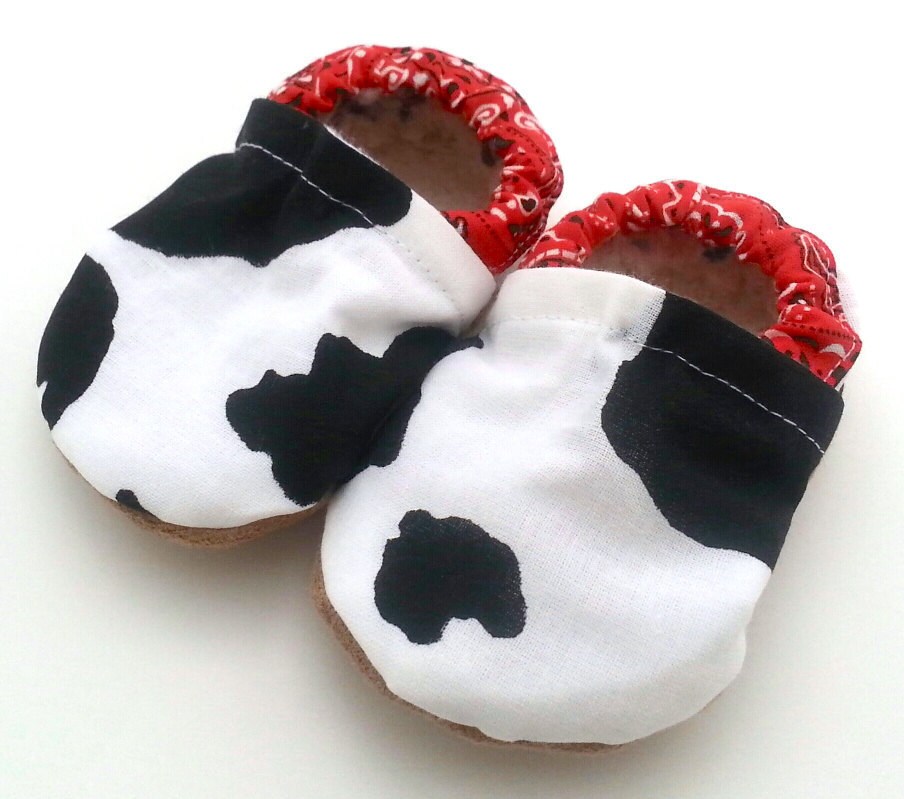 cow baby shoes cow slippers cow booties black and white cow