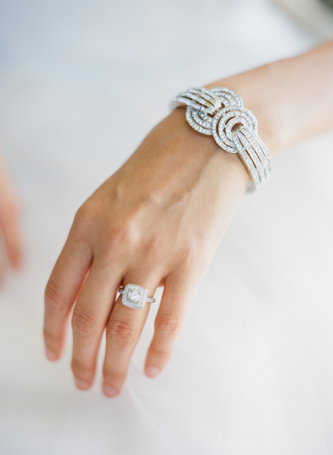 Art Deco Cuff Bracelet Swarovski Crystal Silver Bridal Cuff