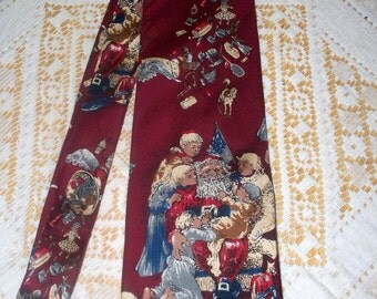 1990s Wembley Men's Tie - Christmas Tie - Children on Santa's Lap - 100% Silk