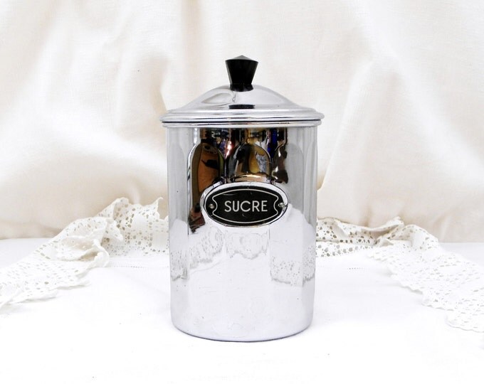 Vintage Mid Century French Chrome Plated Copper Canister Sugar Sucre, Country, Decor, Kitchenware, Vintage Home Decor, Retro, Kitchen, Pot