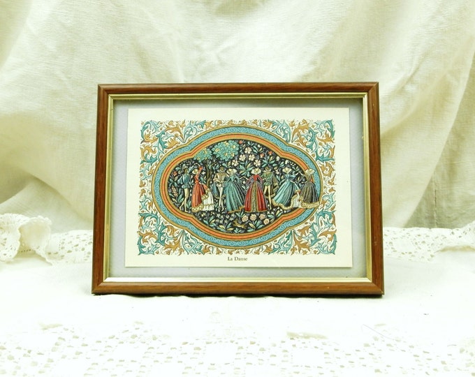 Vintage Framed Colored Illuminated Miniature Etching "la Dance" Dancing by Lucy Boucher / French Print / France / Picture / Castle / Gift