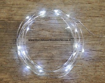 LED Battery Operated Fairy Lights, Rustic Wedding Decor, Room Decor, 6.6 ft Silver Wire Cool White