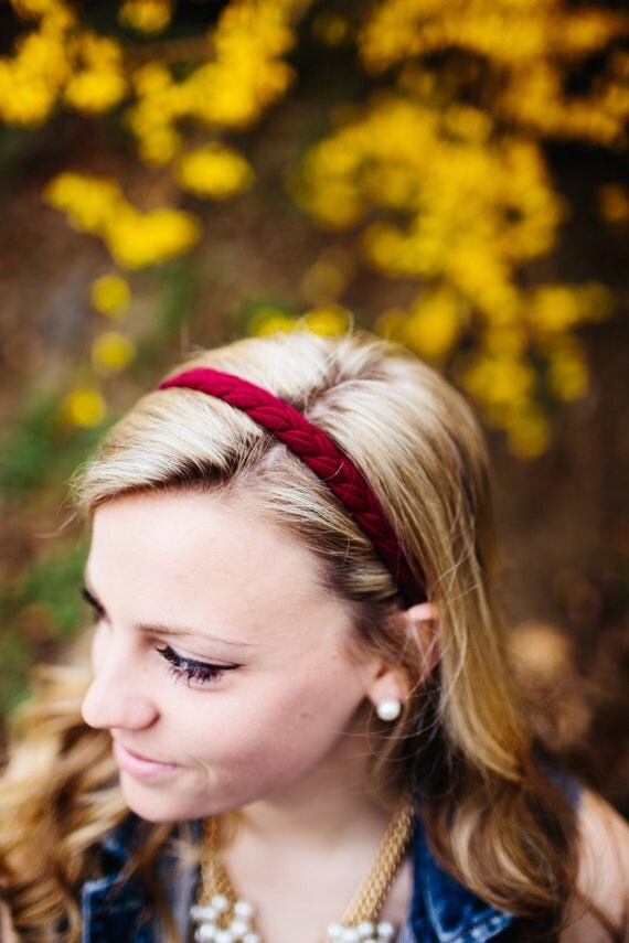 Skinny Braided Headband in Maroon Womens' Headband