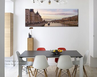 Paris photography, Paris bedroom decor with La Seine and La Conciergerie in canvas art/skyline personalized art/large wall art Paris sunset