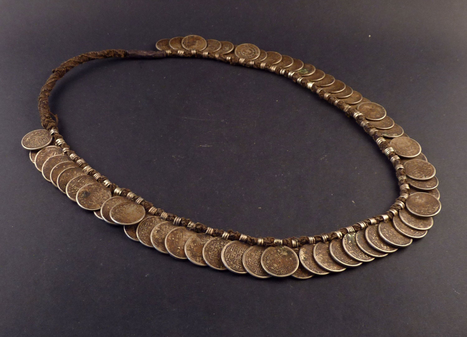 Old Nepali coins necklace, Nepal beads, Ethnic Tribal jewelry, Nepal