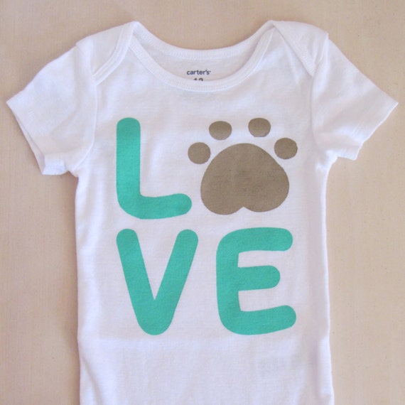 Items similar to Love My Dog, Pawprint Dog Bodysuit, Baby Dog Bodysuit