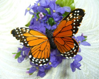 12 Orange Butterflies 3 Inch Large Size Handmade Feather Monarch for Millinery Hats Crowns Craft Bobbies Wedding Cakes Altered Art One Dozen