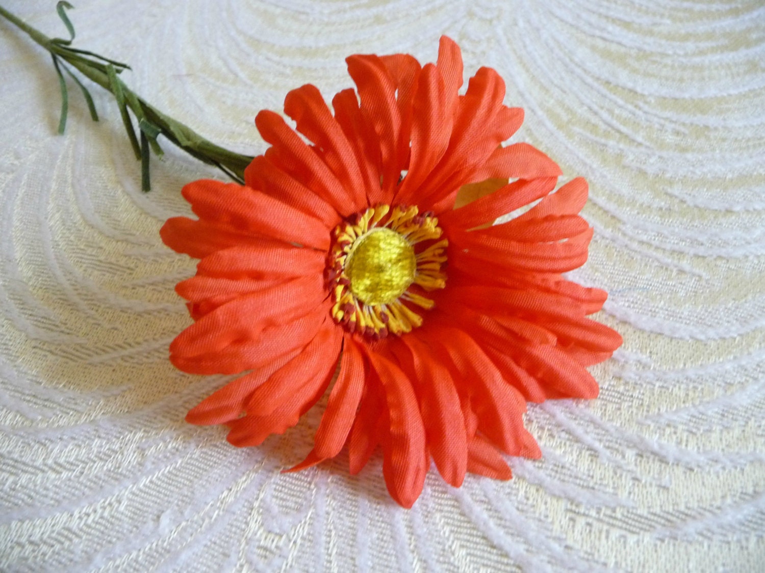 Vintage Gerbera Daisy Coral Orange Silk Millinery Flower NOS