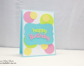 Neon Happy Birthday Card - Handmade Birthday Card - Turquoise, Green, Yellow, Pink Birthday Card