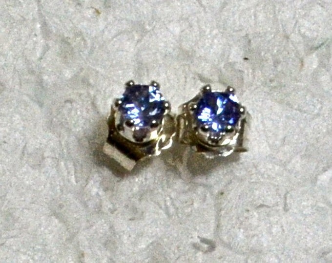 Tanzanite Stud Earrings, 3mm Round, Natural, Set in Sterling Silver E943