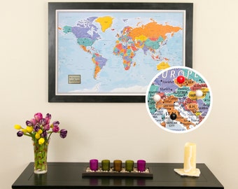 Map Of The World Travel Pin Personalized World Travel Map with Pins, Blue Oceans and Frame - Push Pin Travel Map