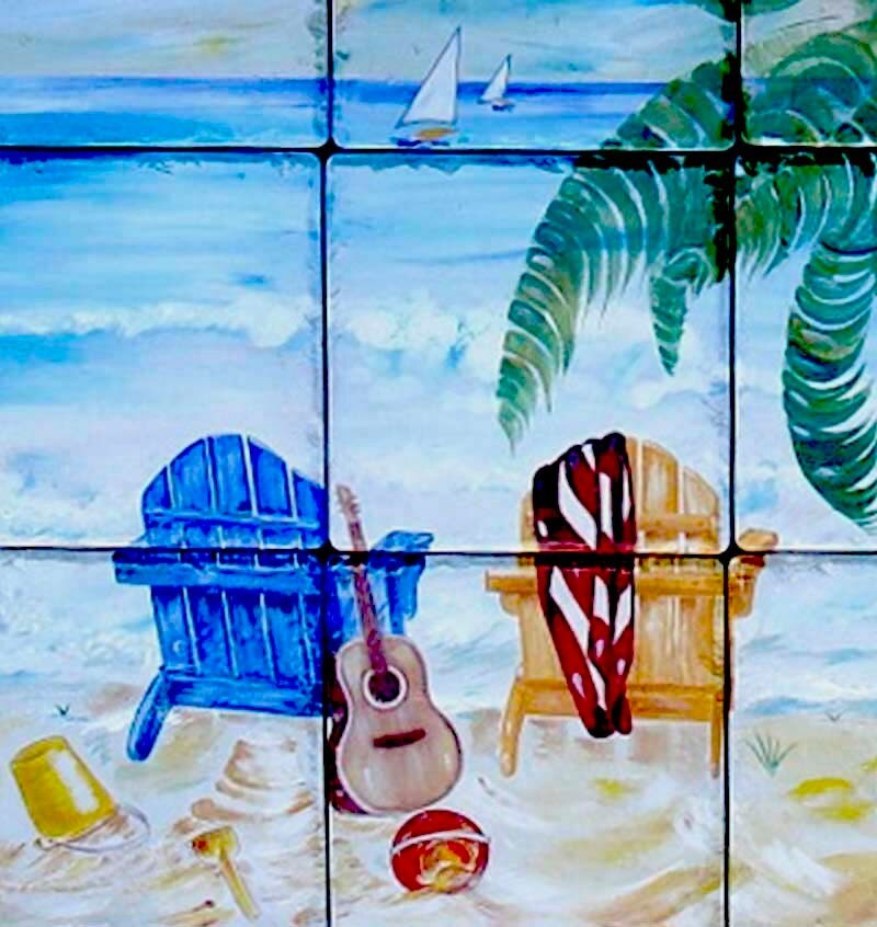 Mural Hand painted beach porcelain mural Outdoor and Indoor
