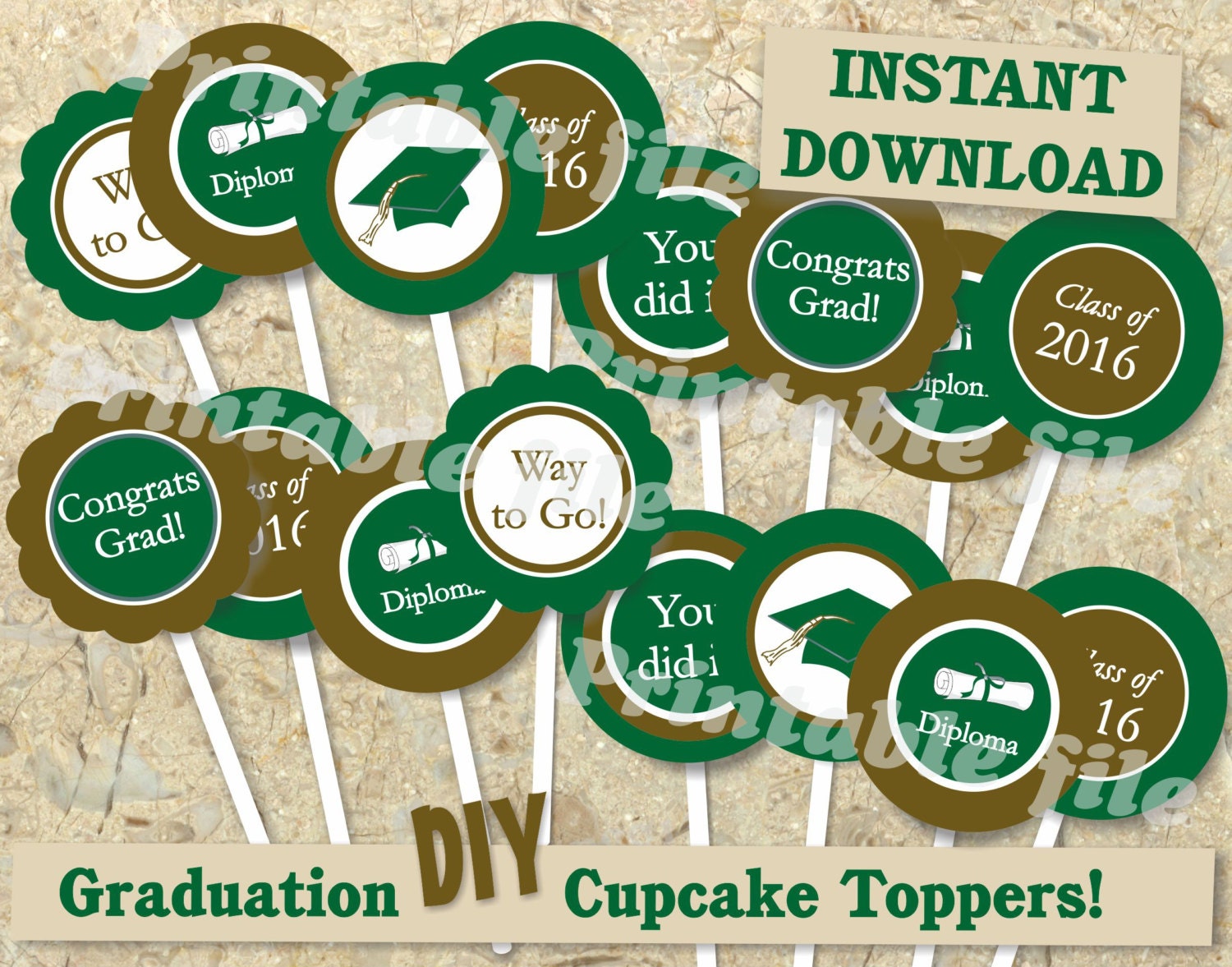 Graduation cupcake topper printable DIY template