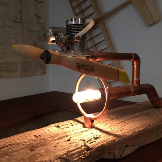 steampunk aviation table lamp aviation decor upcycled rc engine propeller copper pipe - Aviation Decor steampunk aviation table lamp aviation decor upcycled rc engine propeller copper pipe - Aviation Decor