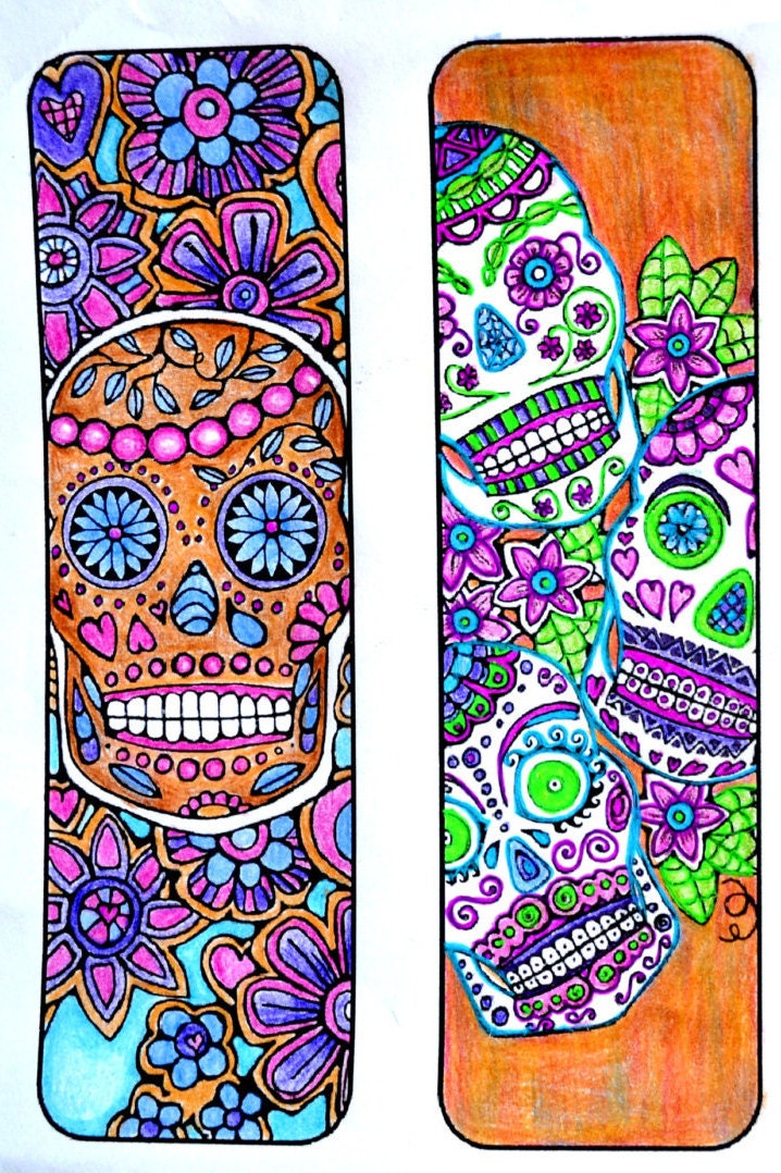Sugar Skull Bookmarks to Color and Print Bookmark Coloring