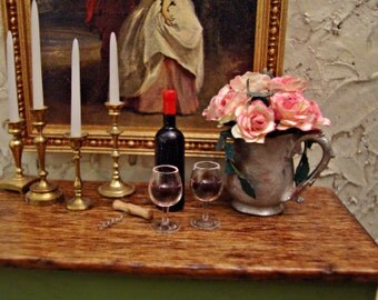 Pair Red Wine Glasses 1/12 Scale Miniature Dollhouse Accessory