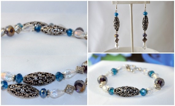 Jewelry Set necklace bracelet earrings blue jewelry