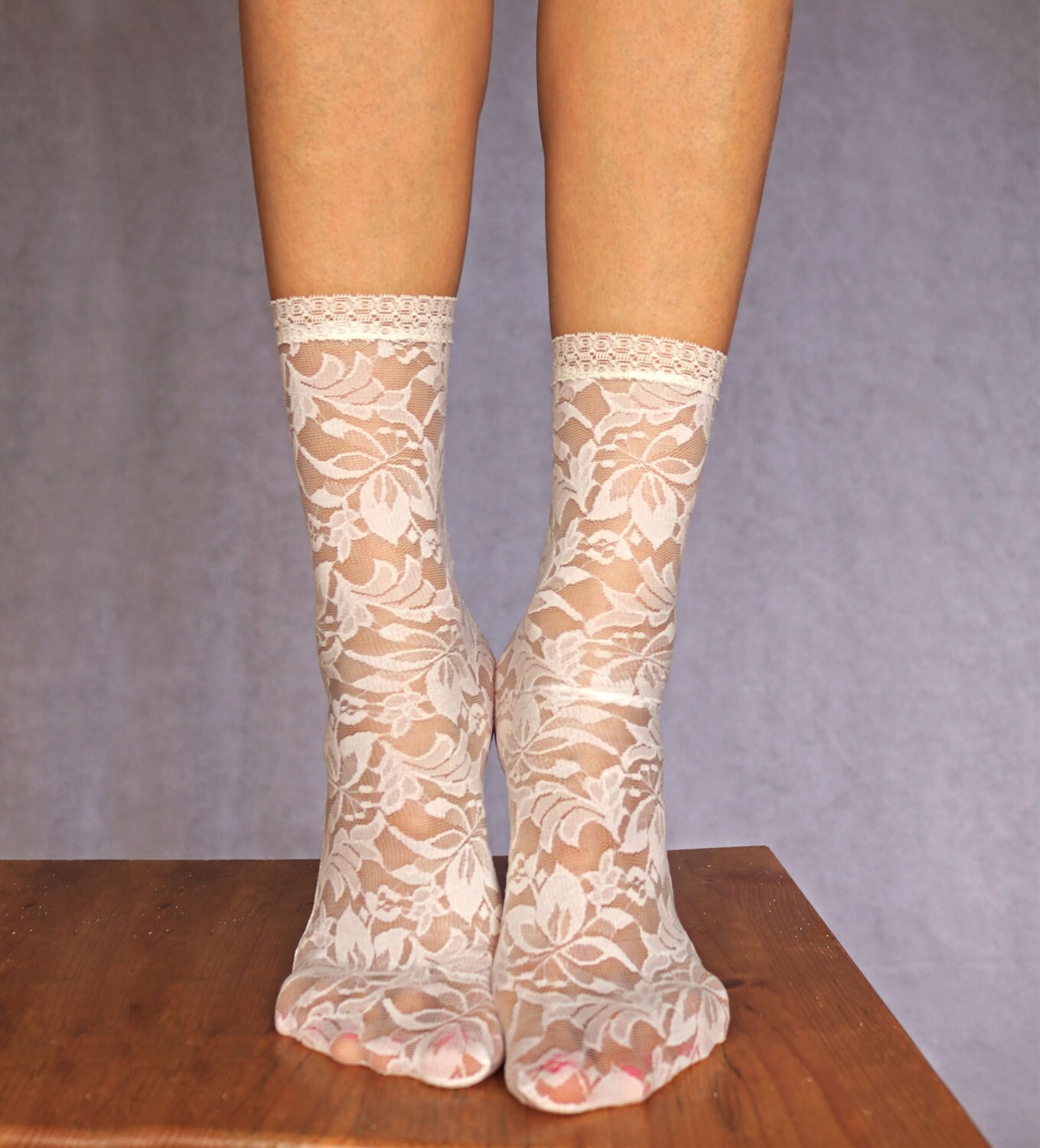 Lace Socks. Beautiful Ivory Floral Design. Ankle Socks.