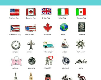 Floating Charm for Glass Lockets, TRAVEL Charms for Memory Locket, Personalized Locket Charm, Add Charms to our Floating Locket Pendants.