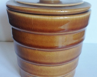 vintage lidded ceramic storage jar brown not marked