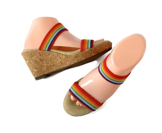 ON SALE Rainbow Wedge Sandals Hippie Sandals Cork Wedges