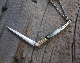 Pocket Knife Necklace // Mini Pocket Knife Necklace // Miniature Knife // Navaja Stiletto Knife Necklace // Vintage Style Knife Necklace