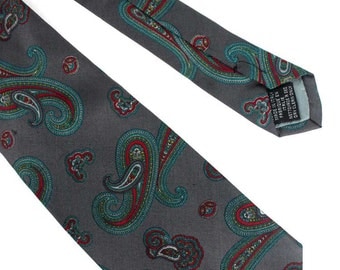 Grey Paisley Print Silk Tie