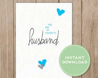 Favorite Husband Card Printable. Valentine Card Husband. Husband Birthday Card. Husband Anniversary Card. Husband Love Card Instant Download