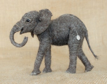 Made to Order Needle Felted African Elephant Calf: Custom needle felted animal sculpture