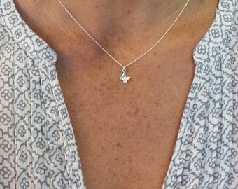 Tiny Sterling Butterfly Necklace, Sterling Silver, 3D Butterfly Pendant, Silver butterfly