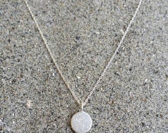 Tiny Sterling Silver Druzy necklace, Dainty, Druzy, Silver Necklace