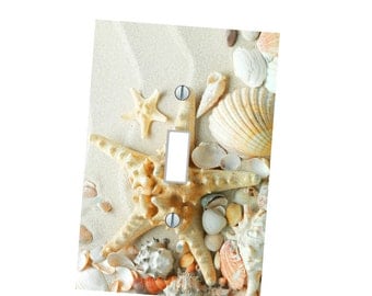 nautical - Light Switch Plate Cover - Whimsical - beach - Sea Shell - Home Decor - outlet cover - sand ocean star fish Shells nautical Bath