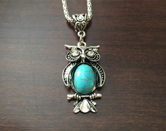 turquoise owl necklace, owl necklace, owl jewelry, owl pendant, turquoise necklace, turquoise jewelry, turquoise pendant, turquoise, owl