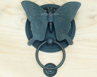 6.37" inches VINTAGE BUTTERFLY Door Knocker Detailed Solid Brass Black Doff Finishing