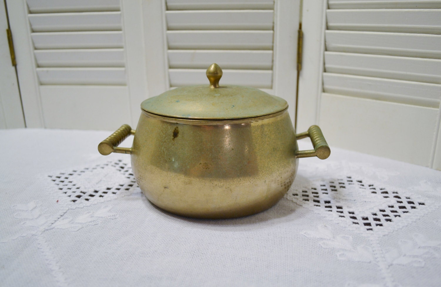 Vintage Brass Pot with Lid Decorative Container Handles