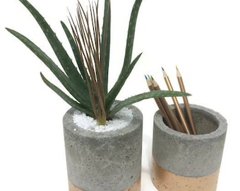Concrete Planters with Gold. Medium. (Set of 2) 4"&5". FREE SHIPPING! Ready To Ship!