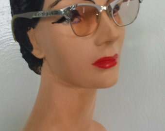 Vintage 50s silver cat eye glasses