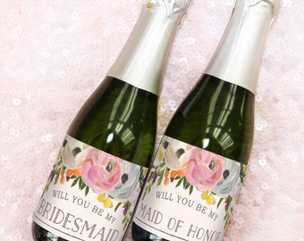 Will You Be My Bridesmaid Mini-Champagne Bottle Labels - DIY - DIGITAL FILE - Printable Champagne Labels - Bridesmaid Proposal - Gift