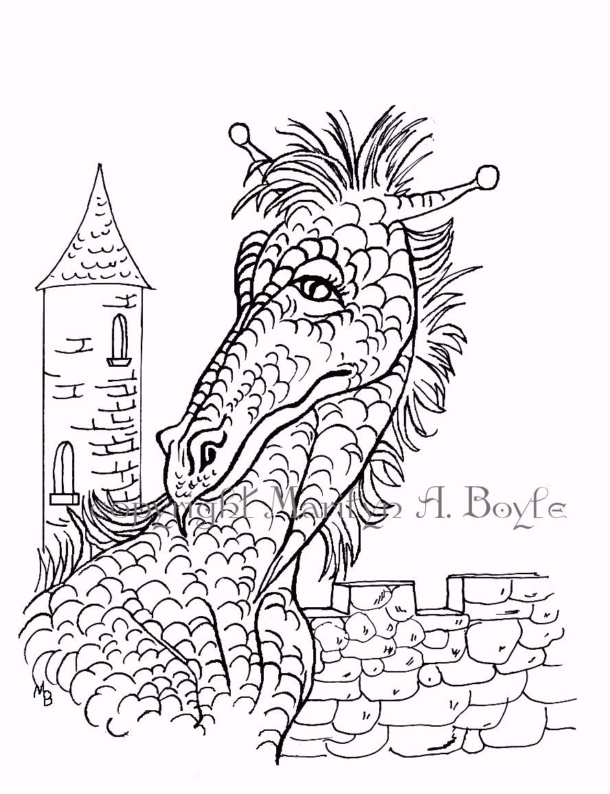 Download DRAGON COLORING PAGE fantasy castle digital by ...